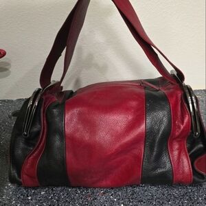 LAMB Maroon and Black Leather Shoulder Bag